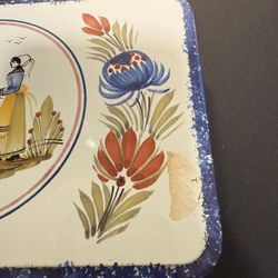 Massilly France Vintage 1960s Tin Box Container Henriot Quimper, 7x5x3”