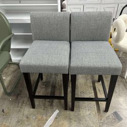 CHITA Counter Height Bar Stools Set of 2, 25" H Seat Height Upholstered Barstools, Fabric in Fog Grey