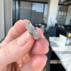 Silver and pave diamond huggie earrings