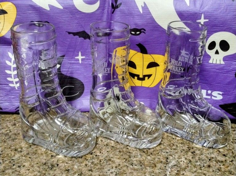 Set Of Three Wild Turkey Bourbon Military Boot Campaign Glass Boots