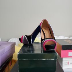 Blue, Pink, Black, And Silver Pump