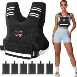 VBSD Adjustable Weighted Vest for Women Men 4-10lb/11-20lb/20-32lb Vest with 6 Ironsand Weights Body Weight Vest with Reflective Strip for Running Wal