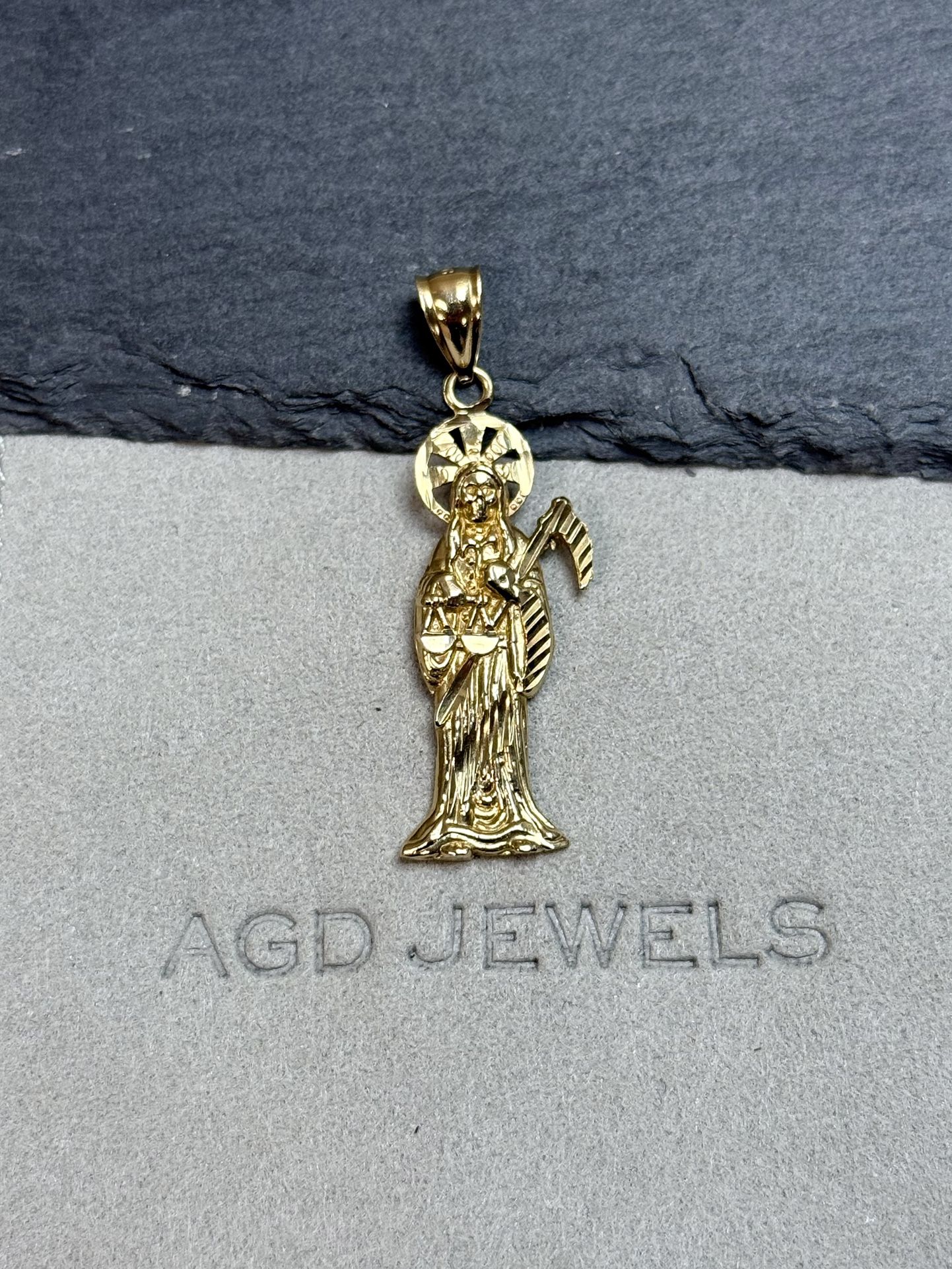 14k Yellow Gold Santa Muerte Charm Pendant