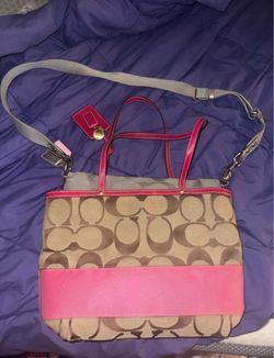 Coach Signature Tote Bag Pink Trim