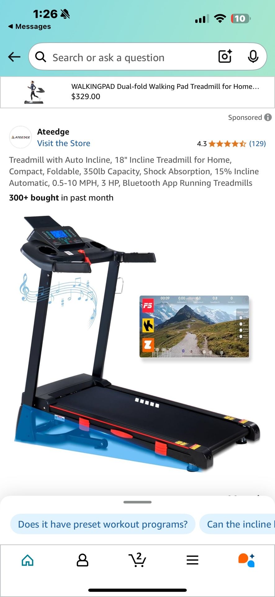 Treadmill with Auto Incline, 18" Incline Treadmill for Home, Compact, Foldable, 350lb Capacity, Shock Absorption, 15% Incline Automatic, 0.5-10 MPH, 3