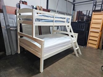 White Wood Twin over Full Bunk Bed