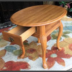 Oval Oak Chippendale Table with Drawer - 27L x 23W x 24H - End table - Side table