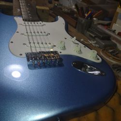 Sky Blue Metallic Squier Fender STRAT Guitar EXC* Pro Fret-level Setup Spa Perfect $135!