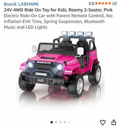 24V 4WD Ride On Toy for Kids, Roomy 2-Seater, Pink Electric Ride-On Car with Parent Remote Control, No-Inflation EVA Tires, Spring Suspension, Bluetoo