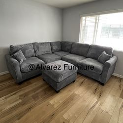 Corduroy sectional sofa with ottoman