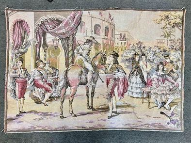 Vintage Belgian Made Tapestry Spanish Dancers Promenade Scene 54" x 38"