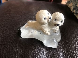 Cute Baby Seals on Ice Figurine