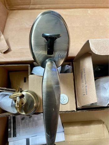 Schlage Plymouth Single Cylinder Handleset and Georgian Knob, Antique Pewter