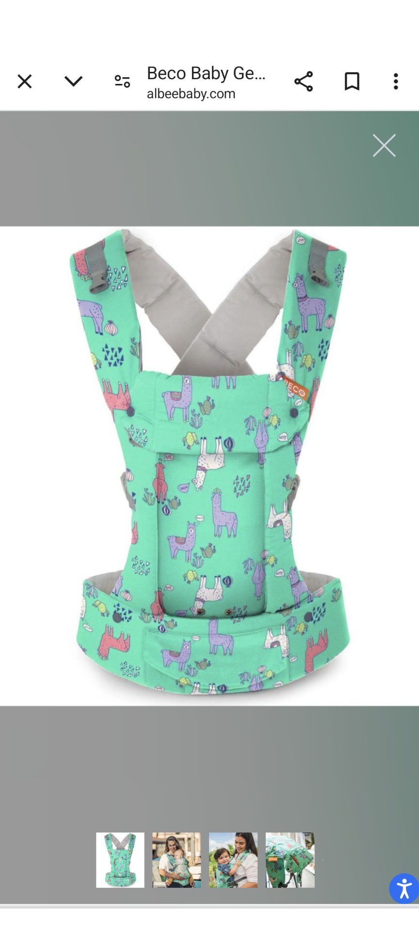 Becco Gemini Baby Carrier Llama design with adjustable straps 100% cotton