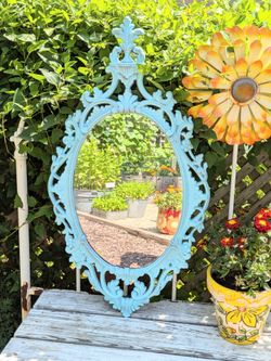Vintage Hollywood Regency Style Mid Century Modern 1960's Turner Mfg Co Ornate Oval Wall mirror