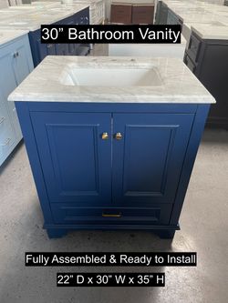 30" Bathroom Vanity with Carrara Marble Countertop & Solid Wood & Plywood Cabinet #3461