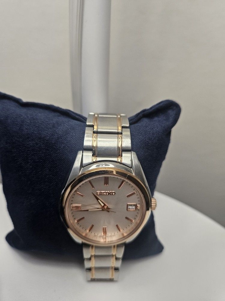 Seiko SUR322 Quartz Men's Watch, Silver & Rose Gold