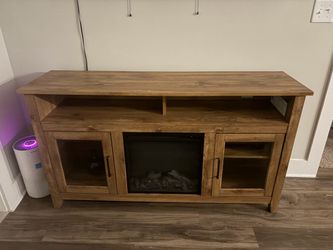 Wood Entertainment Stand with Fireplace