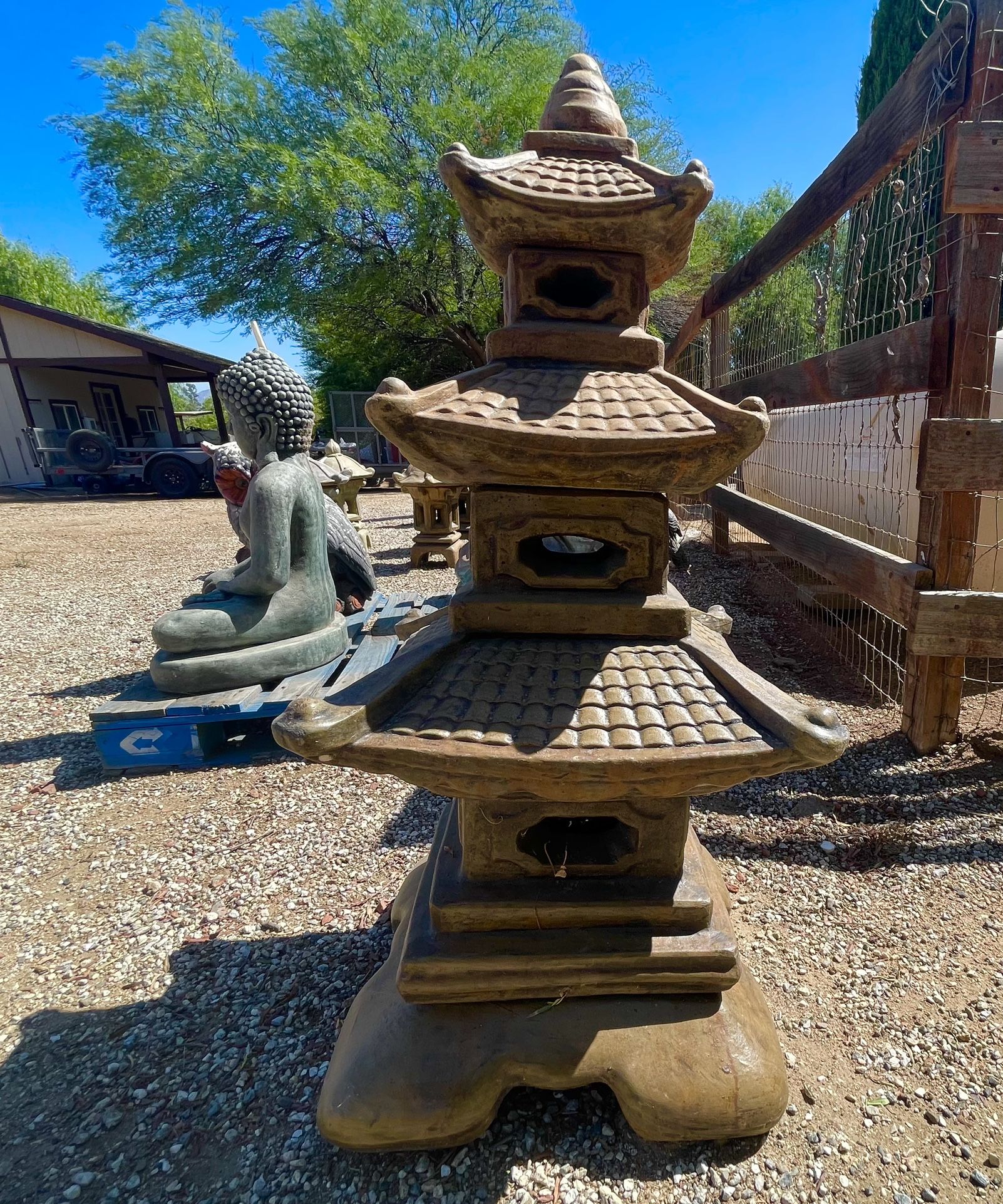 Large Asian-Style Pagoda Garden Statue - Concrete, 3’5” Tall