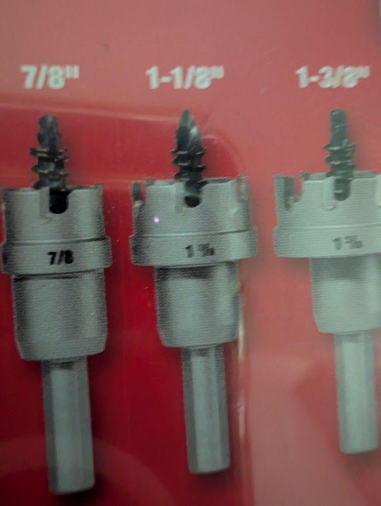 Carbide Hole Saw Bits. Four-piece Set 7/8 In 1/8 In 3/8