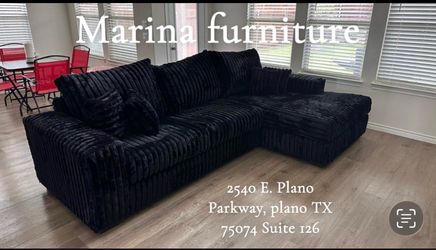 Black Corduroy Sectional Sofa with Chaise