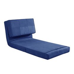 Your Zone Ultra Soft Suede Convertible Flip Chair, Blue Sapphire Blue - 28” L x 28.5” W x 23.6” H Thumbnail