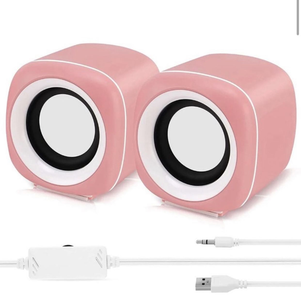 USB Powered Computer Stereo Speakers Mini Portable Bookshelf Speakers with Subwoofer Pc Speakers for Desktop Laptop Computer ATV, Pink
