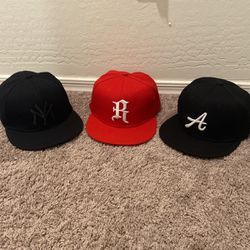  3 Baseball Hats With Adjust On The Back