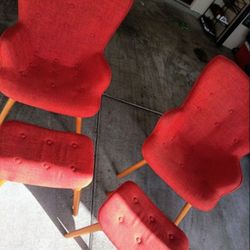 Red Chairs With Ottoman 