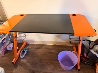 Orange and Black Gaming Desk with Cup Holders