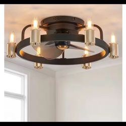 20 in Gold Flush Mount Caged Farmhouse Low Profile Ceiling Fan w/Lights & Remote