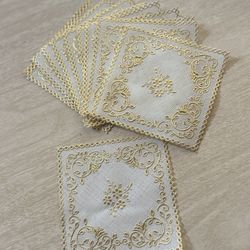 Vintage-Style Gold Embossed Lace Coasters – Set of 10