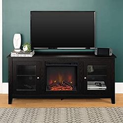 Walker edison rustic wood and glass Fireplace TV Stand for TV's up to 64" flat screen living room storage cabinet doors and shelves Entertainment Cent