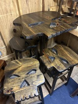 Custom Skull Bar Table & 4 Matching Stools