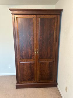 Large Wood Wardrobe / Armoire – Hanging Rod & Shelves