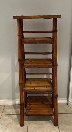 Vintage Bamboo Folding Etagere Folding Ladder Shelves