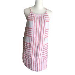 Old Navy White Striped Linen Mini Halter Sleeveless Dress
