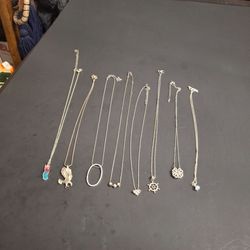 Lot Of 8 Fashion Silvertone Delicate Pendant Necklaces Different Charms, Lengths & Looks - Look Elegant Everyday