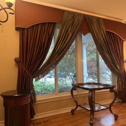 10 FT Luxury Designer Traditional Silk Draperies & Valance - Antique French / Italian Revival Style — Antique Custom Drapes Vintage Home Decor Estate