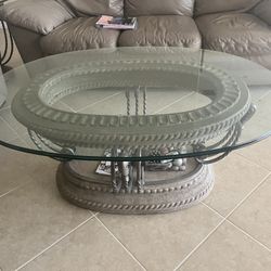 Ornate Oval Glass Coffee Table with Heavy metal  Scroll Base - Elegant Traditional ( delivery fee)