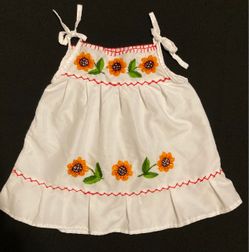 Girls White Embroidered Sunflower Floral Dress Size 6-9 Months
