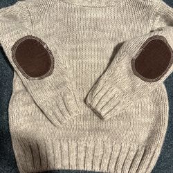 Little Lad Cable Knit Cardigan Sweater 18M Collared Beige Brown Elbow Patches
