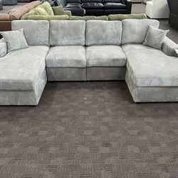Light gray double chaise sectional