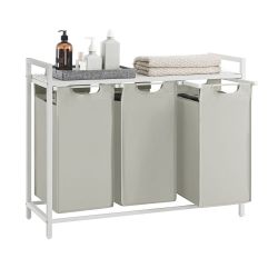 Laundry Hamper, Laundry Basket, Laundry Sorter with 3 Pull-Out and Removable Bags, Shelf, Metal Frame, 3 x 10.6 Gallons (40 L), 36.4 x 13 x 28.4 Inche
