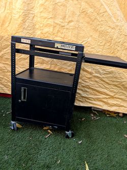 VTI Metal AV Cart with Locking Cabinet & Pull-Out Shelf — 24x18x38