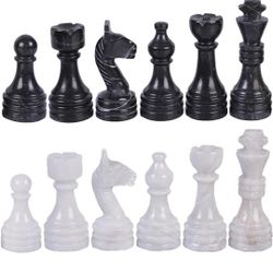 Marble Chess Pieces - Complete Set with Weighted Marble Pieces |16 X 16 Marble Chess Board Compatibility | Timeless Elegance in Chess Pieces Stone (Bl