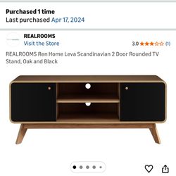 REALROOMS Ren Home Leva Scandinavian 2 Door Rounded TV Stand, Oak and Black