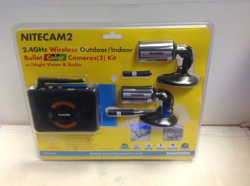 Brand New NiteCam2 2.4ghz wireless Outdoor/Indoor Bullet Color Camera (2) kit w/ Night Vision & Audio