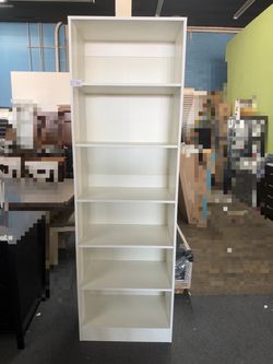 Tall White Bookcase with 6 Shelves,$70