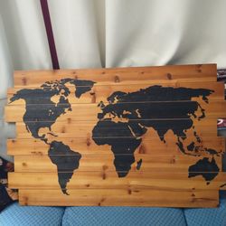 Cool wooden world map! Dimensions are about 34”x23”.